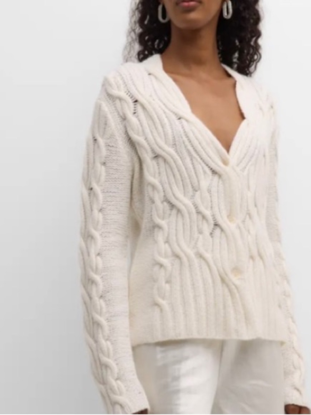 TSE Cashmere Cable-Knit Cardigan Cream Size S